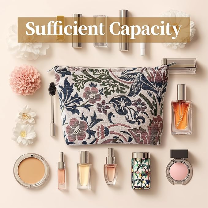 itgowisa Floral Makeup Bag for Women, Travel Makeup Pouch Purse Organizer