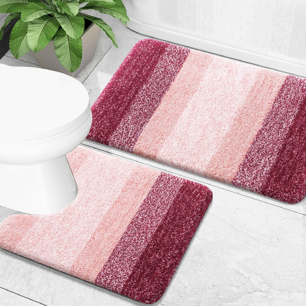 OLANLY Micorfiber Bathroom Rug Set 2 Piece, Soft Absorbent Bath Mats, Black