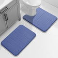 Yimobra U-Shaped Toilet Bath Mat Set 2 Piece - Soft Absorbent Quick Dry Memory Foam Bathroom Rugs, Machine Washable Non Slip Floor Carpet for Tub Shower & Single Sink (17x24 & 24x20, Navy Blue)