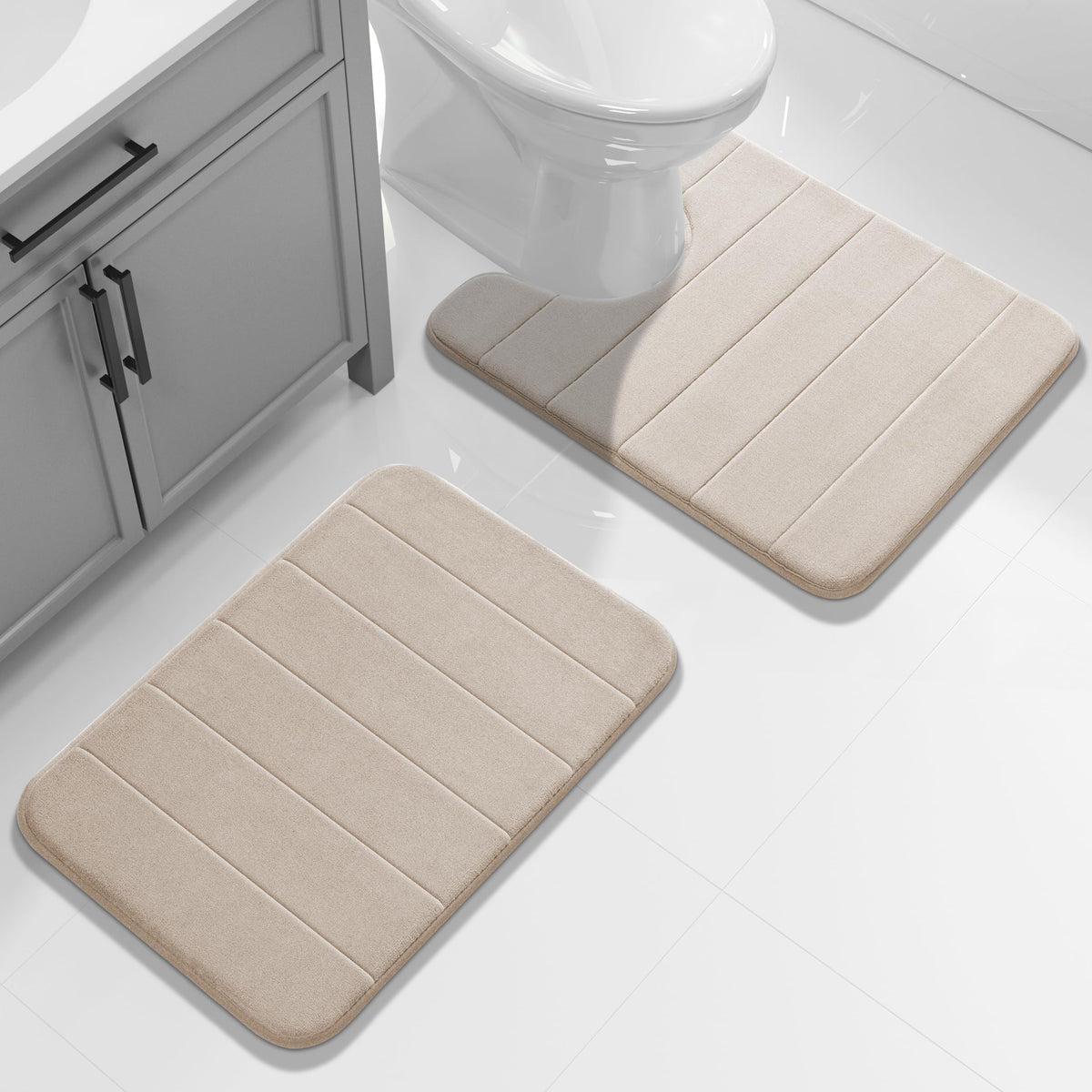 Yimobra Memory Foam Bathroom Mat Set, 24 x 17 & 24 x 20 in, Navy Blue