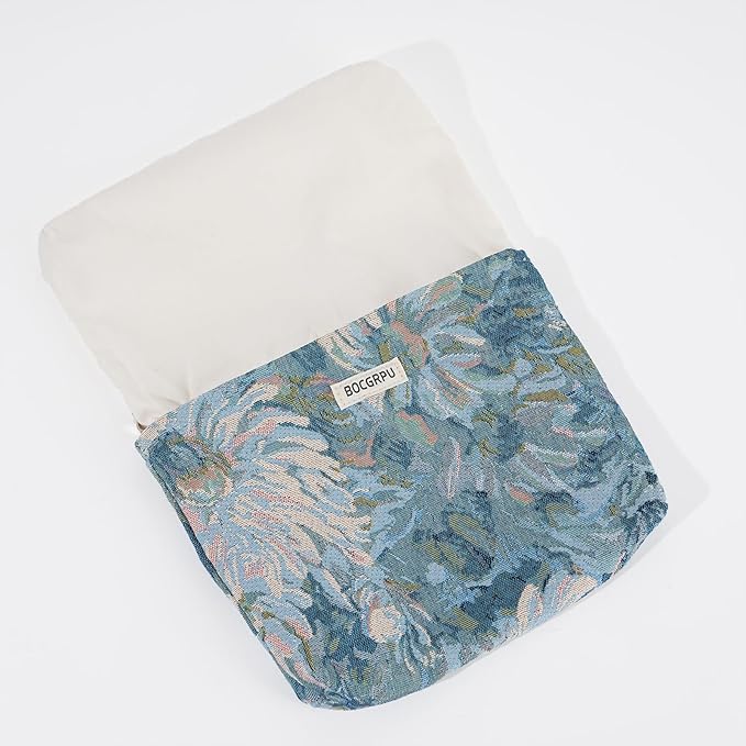 BOCGRPU 2 Pcs Aesthetic Cosmetic Bag Set, Vintage Jacquard Floral Makeup Pouches for Purse Travel, Large Capacity Tapestry Toiletry Organizer with Zipper, Gifts for Women Girls (Oil Painting Blue)