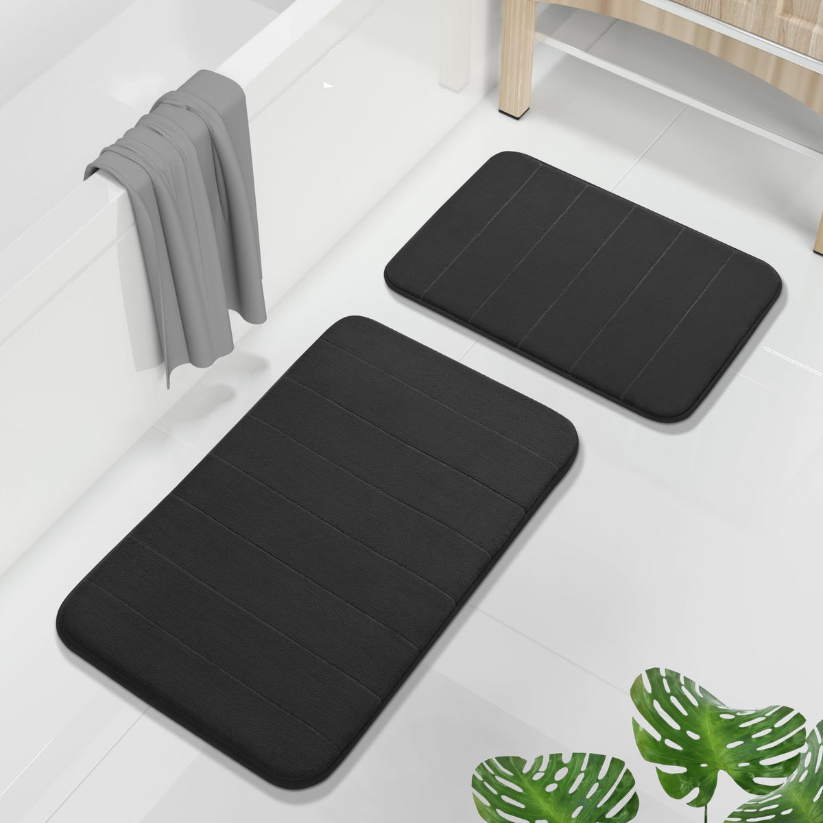 Yimobra Memory Foam Bathroom Mat Set, 24 x 17 & 24 x 20 in, Navy Blue