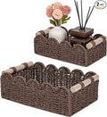 CubesLand Toilet Paper Storage Organizer Basket, Scalloped Decorative Baskets for Over Toilet Shelves, Wicker Small Basket Perfect for Home Countertop Storage & Decor, Living Room Shelf Decor, Brown