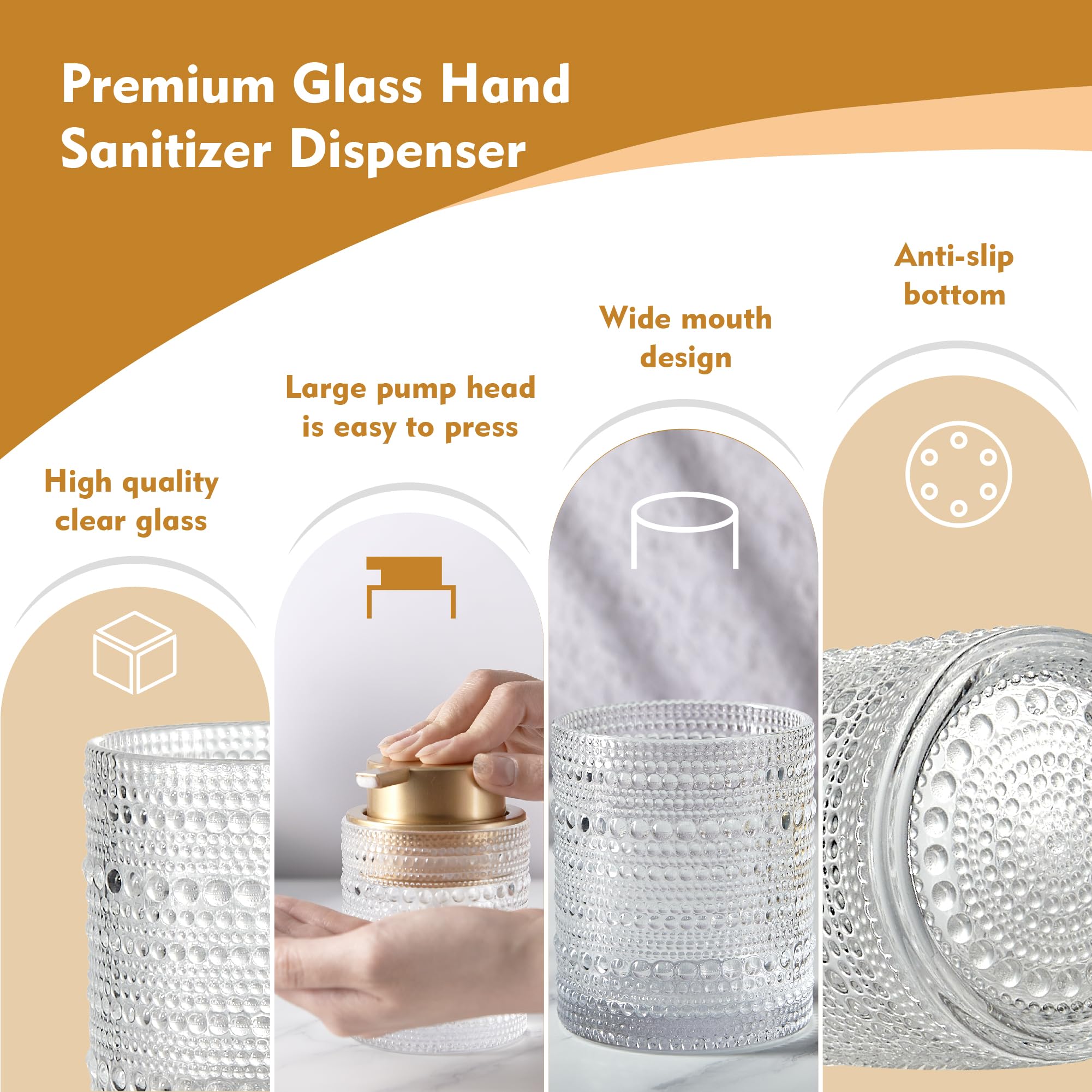 MKLZ 12oz Glass Liquid Soap Dispenser with Gold Pump, Hand Soap Bottles