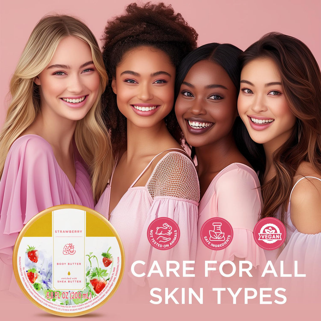 Princess Belle Strawberry Body Butter, Shea Body Butter and Body Moisturizer for Dry Skin, Mens and Womens Body Care, Deep Moisturizing and Softening-200ml(6.8 floz)