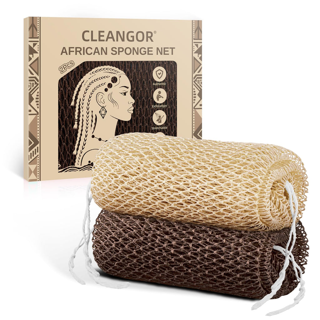 Cleangor 2Pcs African Net Sponge Authentic with Knots - Exfoliating Body