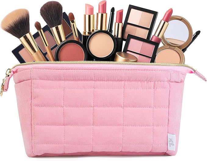 Ms. pen- Aesthetic Quilted Makeup Bag for Women, Pink