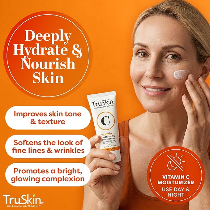 TruSkin Vitamin C Face Cream - Brightening & Hydrating Daily Moisturizer with Vitamin E, B5, Jojoba Oil & Green Tea - Smooth, Radiant-Looking Skin, 2 Fl Oz