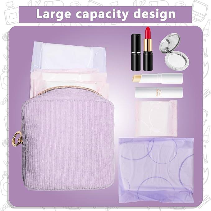 Period Bag for Girls, Corduroy Sanitary Napkin Storage Bag, Period Pouch & Tampon Holder, Feminine Care Organizer（Purple）