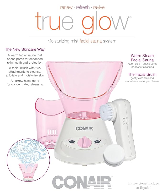 True Glow by Conair Moisturizing Mist Facial Sauna System; Pink / Cream