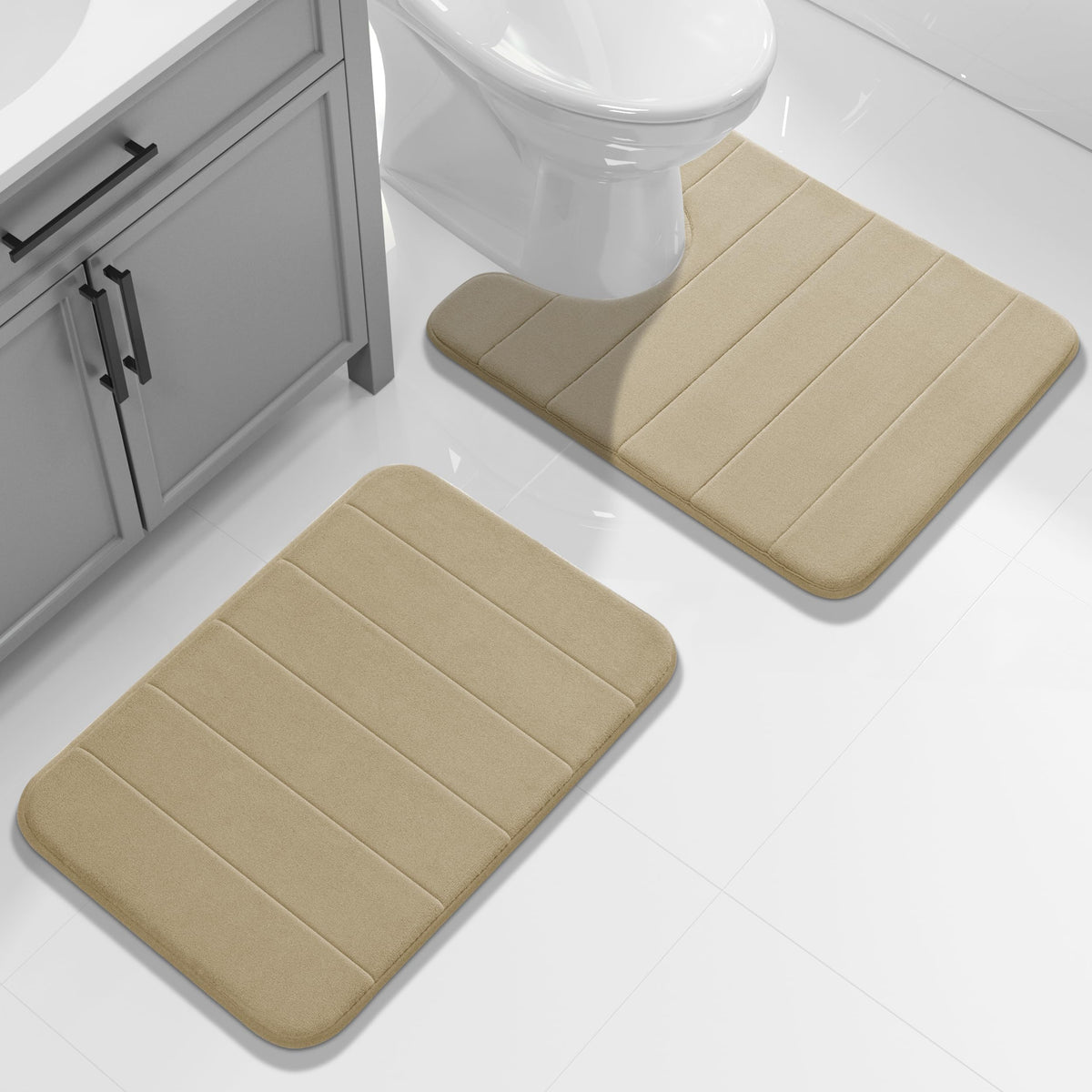 Yimobra Memory Foam Bathroom Mat Set, 24 x 17 & 24 x 20 in, Navy Blue