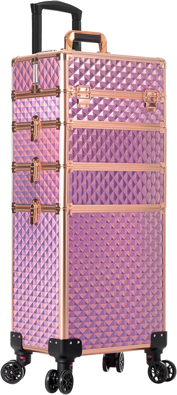AROUS Rolling Train Makeup Case Cosmetology Case on Wheels, Pink