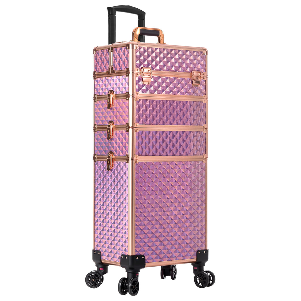 AROUS Rolling Train Makeup Case Cosmetology Case on Wheels, Pink