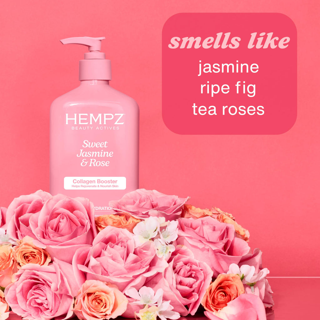 Hempz Sweet Jasmine & Rose Herbal Body Moisturizer for Women, 17 Fl. oz. - Moisturizing Lotion with 100% Pure Hemp Seed Oil, Collagen, Shea Butter - Hydrating Vegan Lotion for Dry Skin