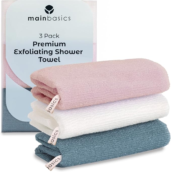 MainBasics Japanese Deep Exfoliating Shower Towel, 3 Pack, Airy Blossom