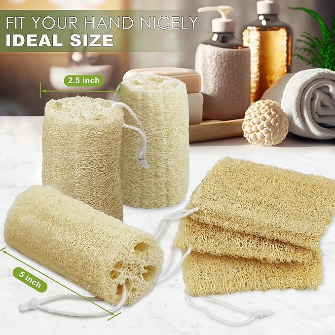 6 Pack Natural Loofah Sponges, 5.1 Inch Long Organic Luffa Bath Sponge Exfoliating Shower Body Scrubber for Deep Cleaning & Smooth Skin, Natural Real loofah Sponge for Men & Women