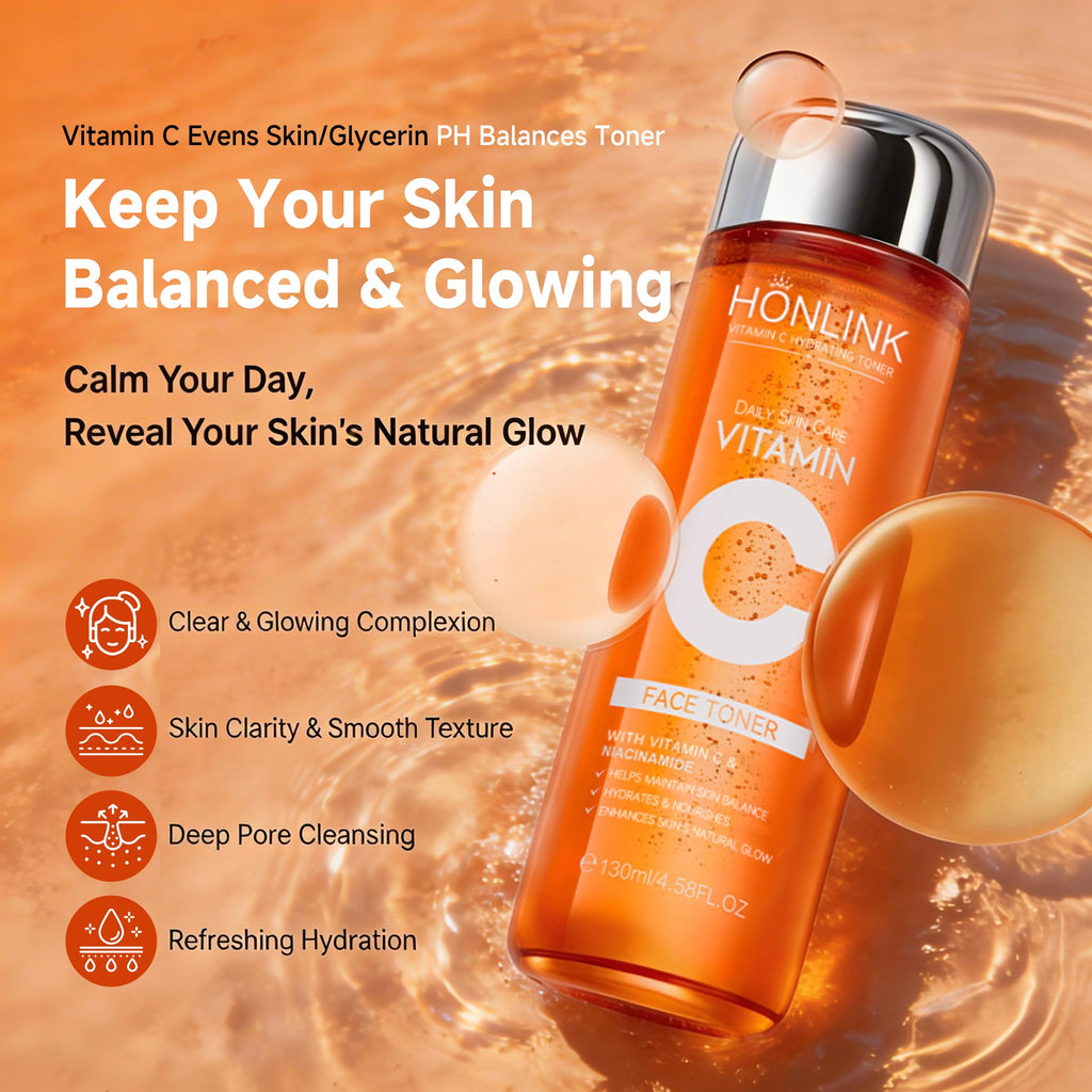Vitamin C Hydrating Face Toner 130ml, Gentle Daily Toner with Niacinamide & Hyaluronic Acid, Alcohol-Free Skin Care for All Skin Types, Valentine’s Day Gift for Her