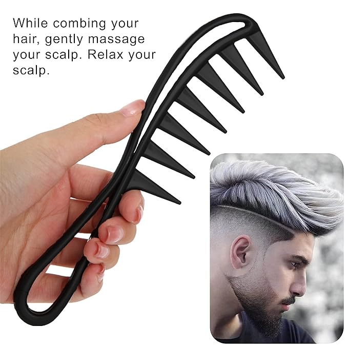 joaoxoko 2 Pcs Wide Tooth Comb, Large Tooth Curl Comb Shark Teeth Hair Hairstyle Tool for Curly Wet Wavy Thick Hair Wigs Barber Salon, Women Men