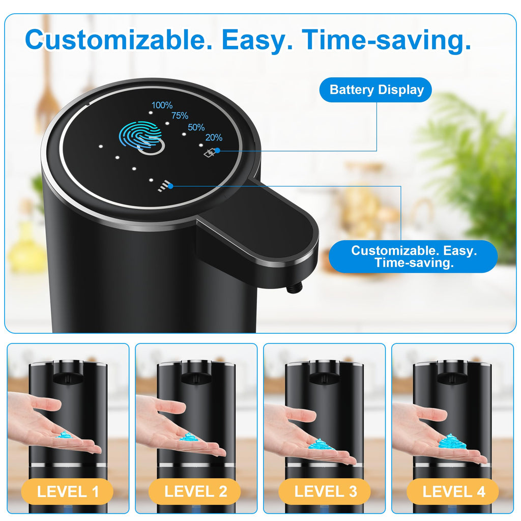 Fantictas Automatic Soap Dispenser Touchless Automatic Liquid Soap Dispenser 4 Adjustable 1200mAh Soap Dispensing Levels Wall Mount for Kitchen and Bathroom