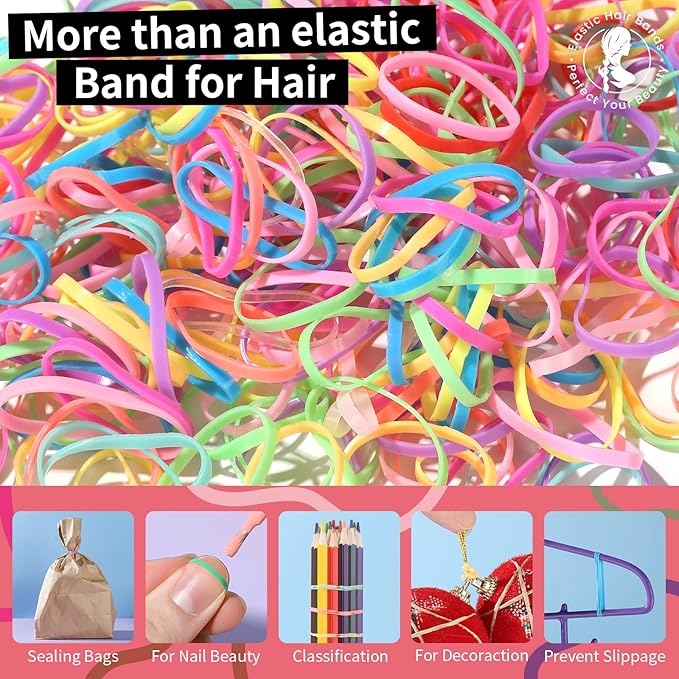 Teenitor Colorful Elastic Ties,Hair Rubber Bands for Kids Girls Thin Small Hair Elastics, Colors,300pcs