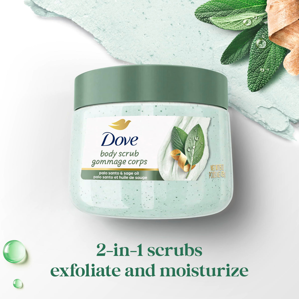Dove Body Scrub Palo Santo & Sage Oil For Exfoliated 15 OZ