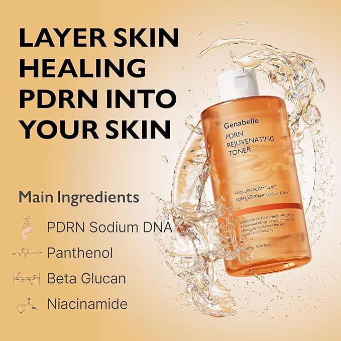 Genabelle PDRN Rejuvenating Toner - Deep Hydration & Skin Barrier Support with PDRN, Panthenol, Hyaluronic Acid - Soft & Glowing Skin - Glass Skin - 10.14 fl.oz/300ml
