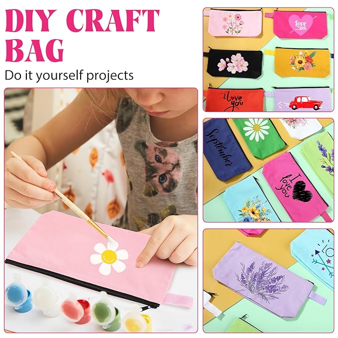 Saintrygo 30 Pcs Canvas Makeup Bags Bulk, Travel Cosmetic Zipper Pouch Blank DIY Multipurpose Toiletry Bag Hygiene Pouch for Women Purse Pencil Case (7.5 x 5 x 1.8 Inch,Novel)