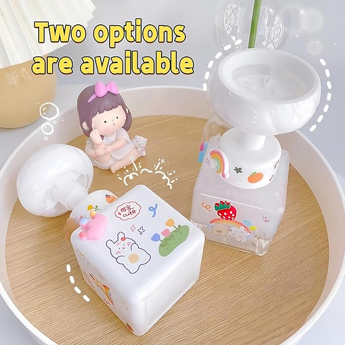 WJCCLYJC Flower Foam Dispenser Pump Bottle-250ml Reusable Plastic Soap Dispenser for Shampoo, Hand Soap&Bath, Includes Cute Stickers, Perfect for Kids Bathroom Or Kitchen (White)