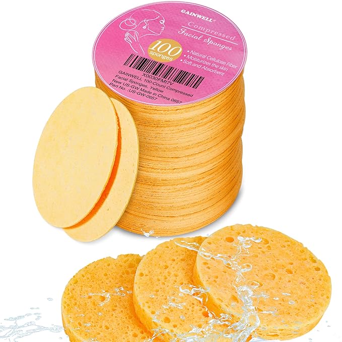 GAINWELL 100PCS Compressed Facial Sponges, Cleansing, for Personal Spa Esthetician Use