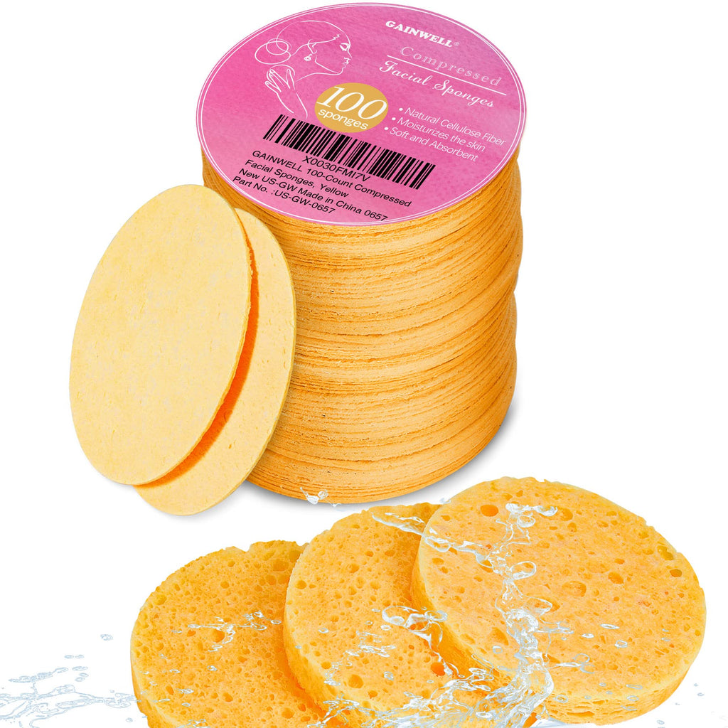 GAINWELL 100PCS Compressed Facial Sponges, Cleansing, for Personal Spa Esthetician Use