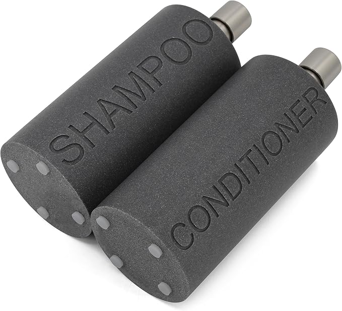 Indecor Home Resin 2 Pack Shampoo, Conditioner or Body Wash Dispenser Set, Luxurious Refillable Pump Bottles with Matte Pump Top and Embossed Text, Durable Design for Bathroom and Shower