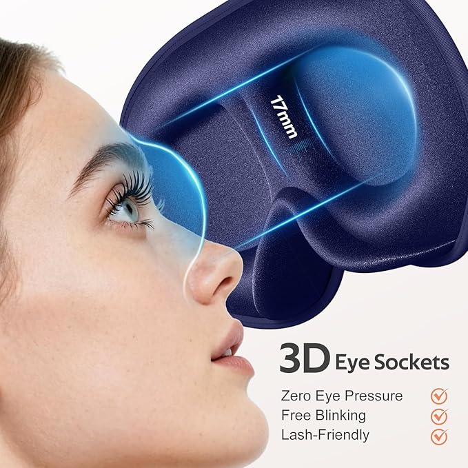 Vynix® Sleep Mask for Men Women - 100% Blackout Eye Masks for Sleep - 3D Soft Sleeping Mask for Side Sleepers - Zero Pressure Lash Extensions Eye Cover Shade for Airplane Travel Essentials, Blue