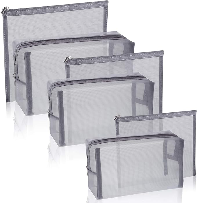 Boao 6 Pieces Mesh Makeup Bags Mesh Cosmetic Bag Portable Travel Organizing Zipper Pouch Toiletries Makeup Pouches for Home Office Travel Accessories(Gray)