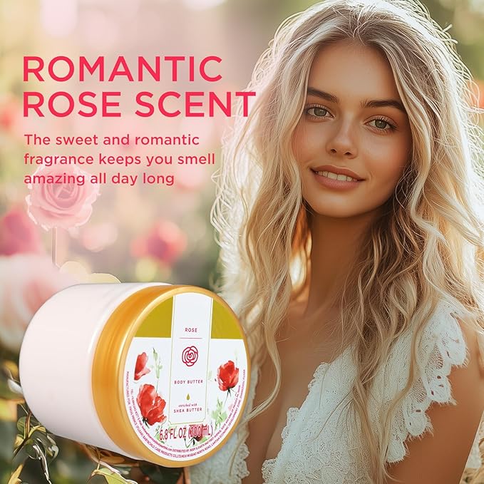 Princess Belle Rose Body Butter with Natural Shea Butter, Body Moisturizer for Dry Skin, Smell Goods for Women, Deep Moisturizing and Softening-200ml(6.8 floz)