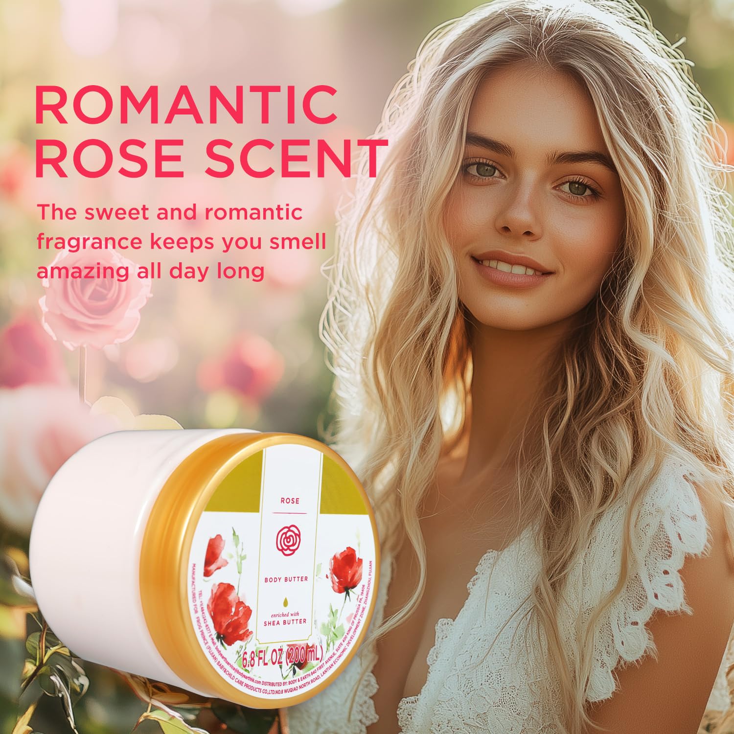 Princess Belle Rose Body Butter with Natural Shea Butter, Body Moisturizer for Dry Skin, Smell Goods for Women, Deep Moisturizing and Softening-200ml(6.8 floz)