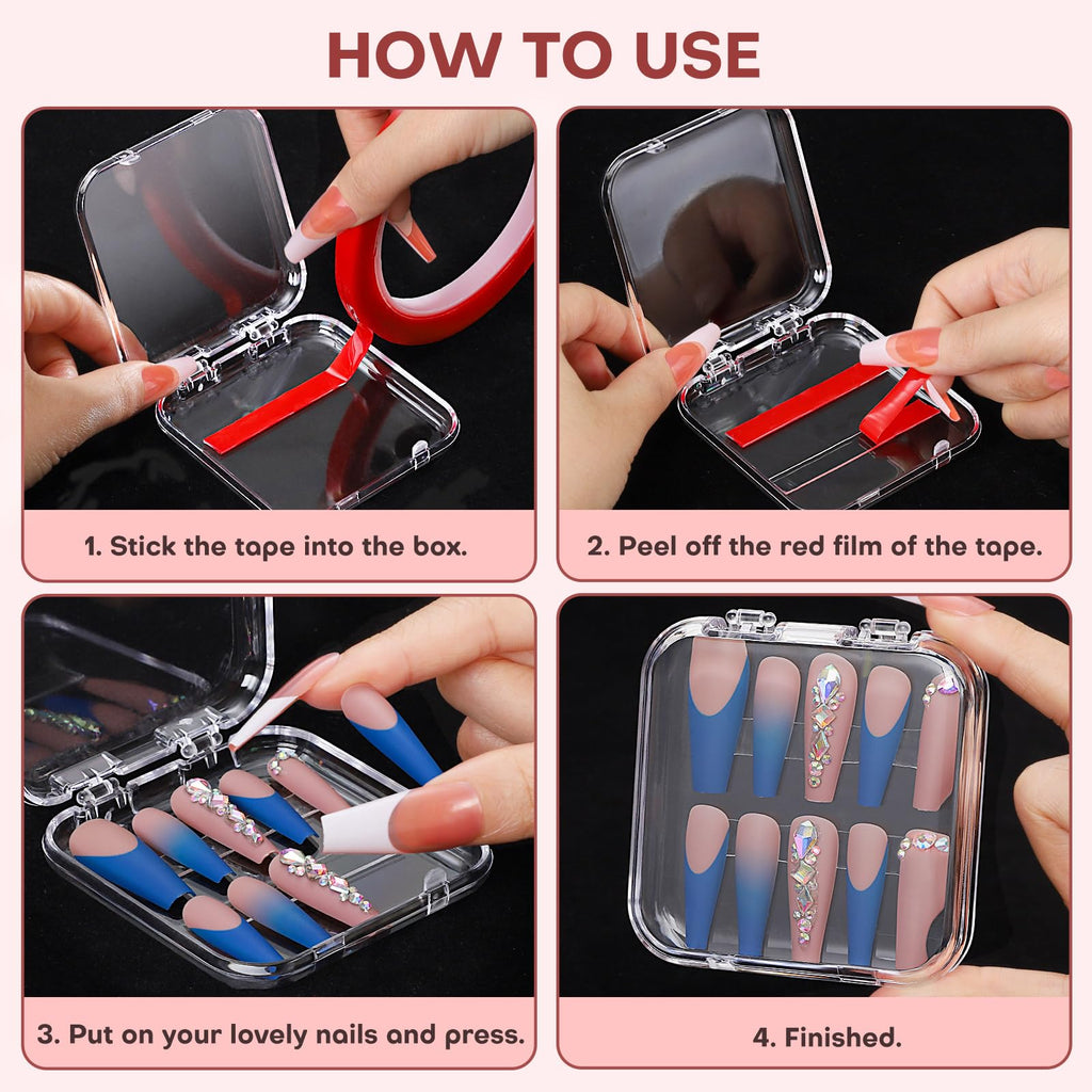 27PCS Press on Nail Boxes with 5M Nail Tape, Acrylic Fake Nail Storage Case