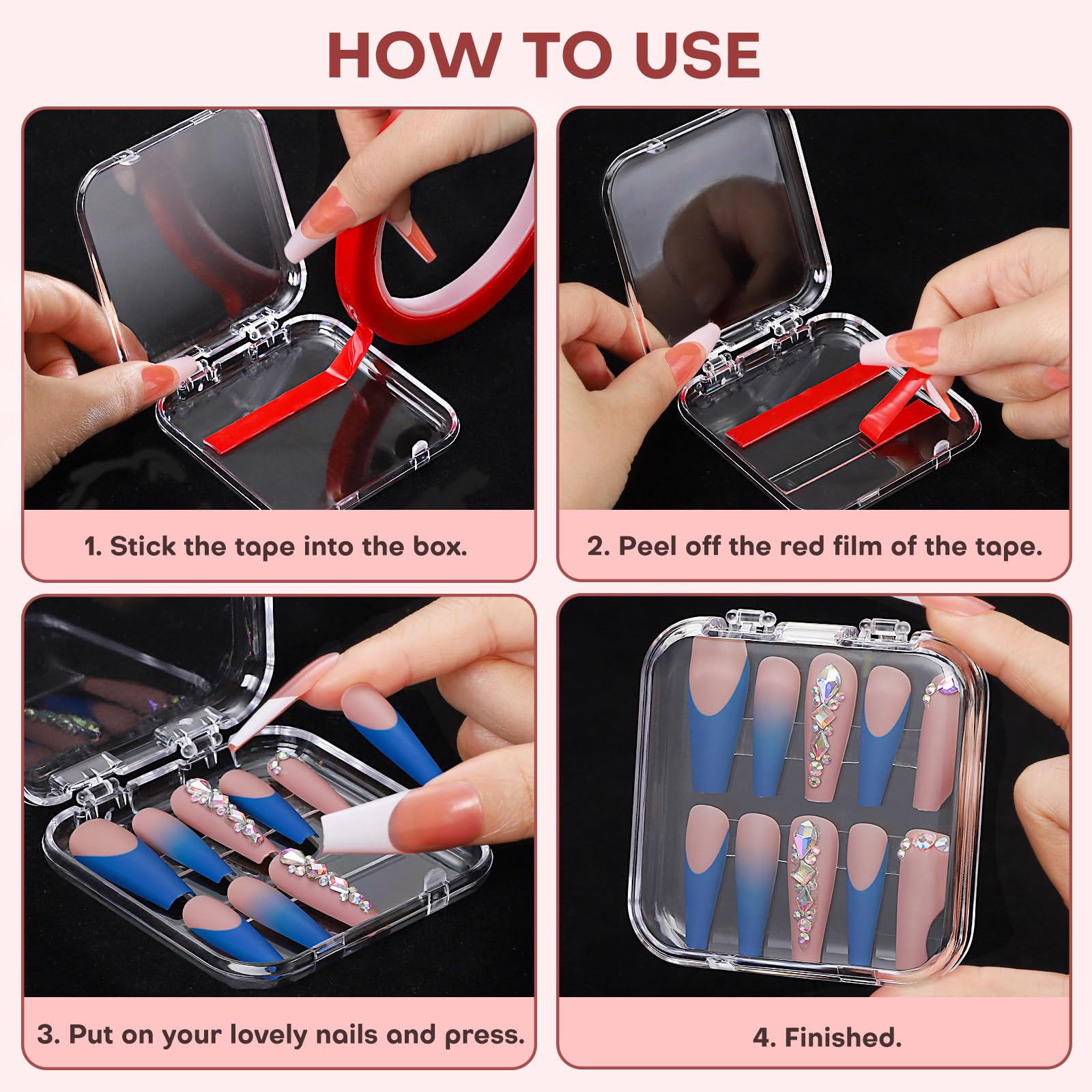 27PCS Press on Nail Boxes with 5M Nail Tape, Acrylic Fake Nail Storage Case