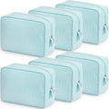 Sanwuta 6 Seersucker Cosmetic Bag Bulk Striped Makeup Bag for Women Aesthetic Cute Travel Toiletry Organizer Preppy Storage Pouch for Wedding Bridesmaid Mother's Day Teacher Gift (Large,Mint Blue)