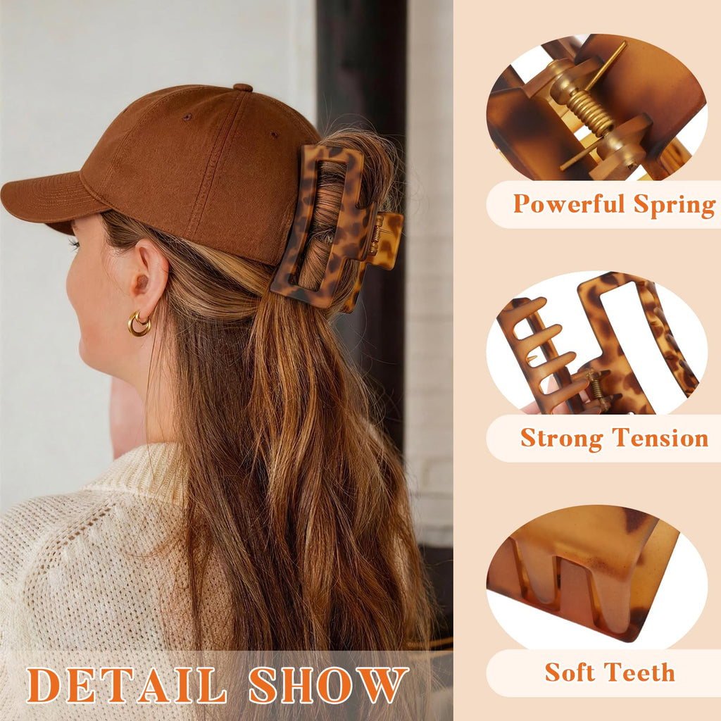 Auseibeely 4 Pack 5 Inch Extra Large Claw Clips for Thick Hair, Jumbo Tortoise Shell Claw Clip for Hat, Big Square Hair Clips for Thick/Long/Curly Hair, Non-slip Baseball Jaw Accessories