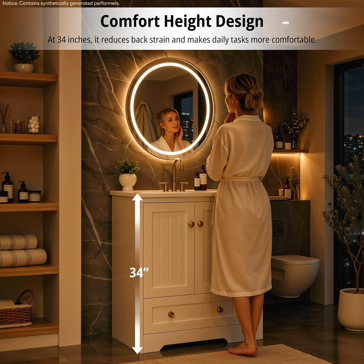 IRONCK Bathroom Vanity with Ceramic Sink, 30" Bathroom Cabinet, White