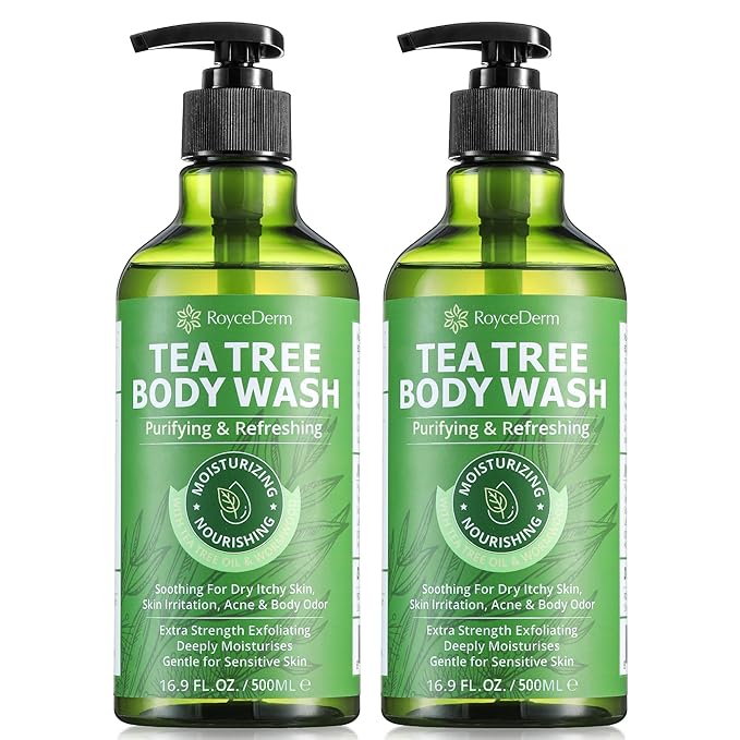 Roycederm Tea Tree Body Wash & Soap, Purifying and Refreshing Body Cleanser with Tea Tree Oil & Wormwood, Moisturizing Body Wash Helps Soothe Skin, Suitable for Men and Women - 2 Pack