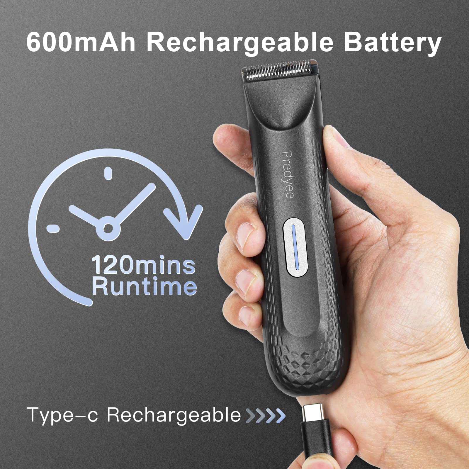 Predyee Manscape Ball Trimmer for Men, Body Hair Trimmer with Safe Ceramic Blade, IPX7 Waterproof Groin & Pubic Hair Clipper with LED Light, USB-C Rechargeable Wet/Dry Manscaping Shaver
