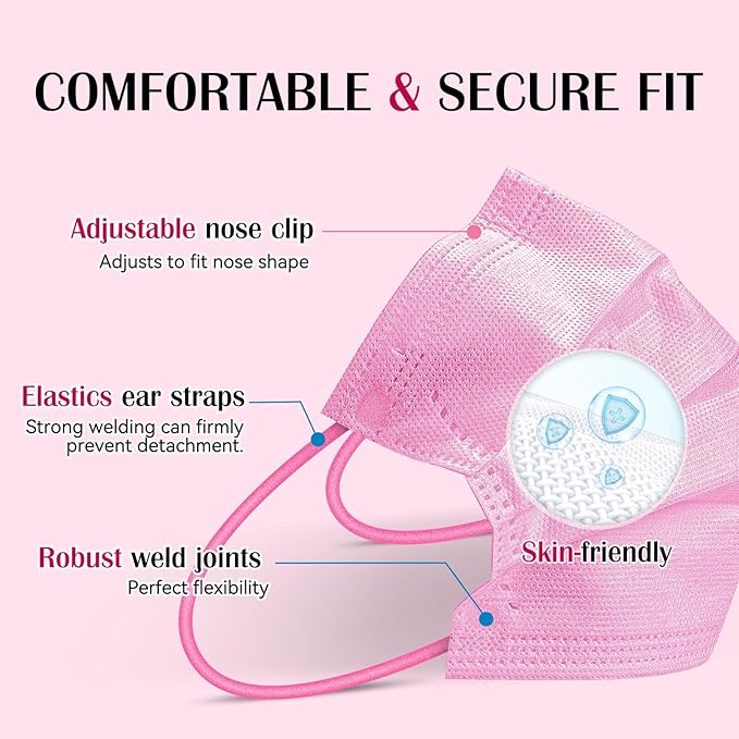 Disposable Face Mask For Adults - Travel Essentials, 100 Pack Individually Wrapped, 4 Ply Protection,Safety Masks Disposable