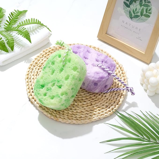 Boao 8 Pcs Bath Sponge for Women Men, Soft Shower Sponge Body Wash Scrubber Gentle Cleaning Loofahs for Shower (Purple, Pink, Blue, Green,Camouflage)