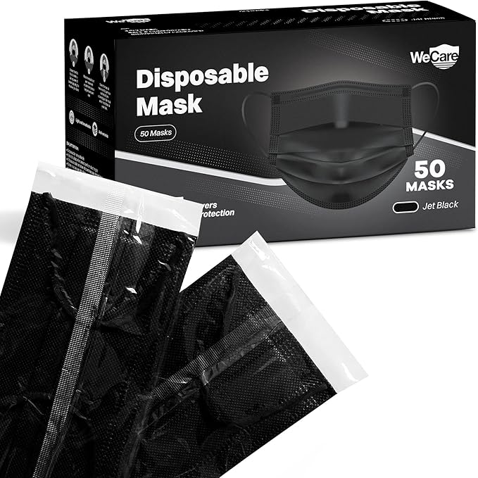 WECARE 50 Box, Individually-Wrapped Masks - Jet Black