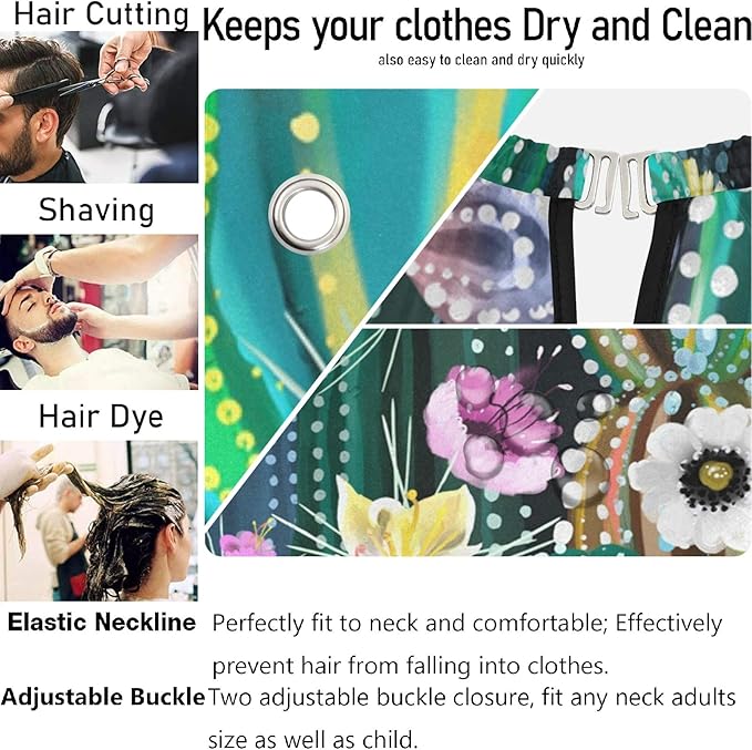 Visesunny Barber Cape - Green Cactus With Flower Polyester Hair Cutting Salon Apron Anti-Static Haircut Water-Resistant Shaving Cloth Beard Shaving Bib Hairdressing Cape