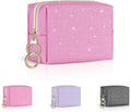 Playexen Mini Makeup Bag, Small Glitter Cosmetic Bag for Purse with Ring Buckle, Portable XS Travel Makeup Pouch for Girls Women Daily Use (Pink)