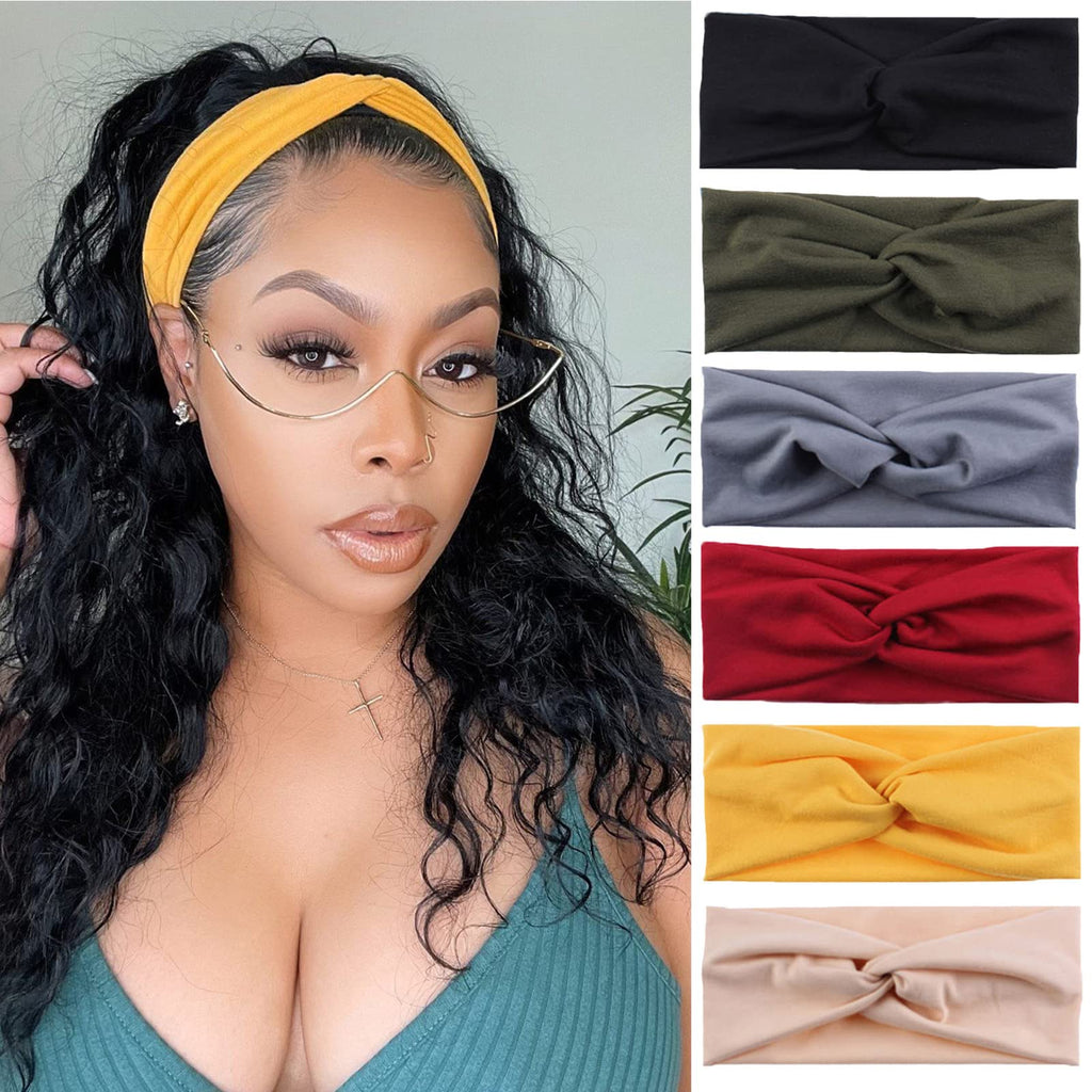 XTREND 6 Pcs Headbands for Women Twisted Cross Elastic Head Bands Yoga Workout Headband Non-Slip Sweat Soft Headbands Solid Color Simple Versatile Hair Accessory Hairbands