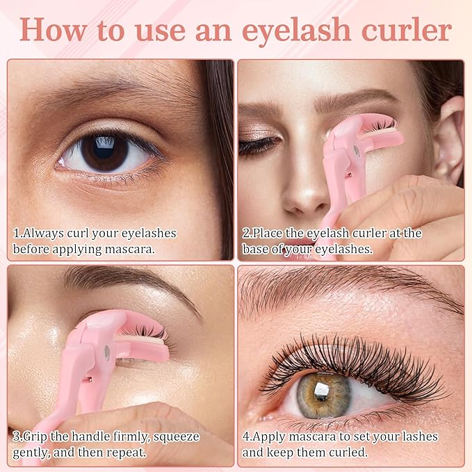 LXUEJIE 2 Style Eyelash Curlers, Plastic Eyelash Curler, Premium Cute Small Eye Lash Curler for No Pinching or Pulling Lash, Professional Makeup Tool for Eyelashes for Long Lasting (Pink)