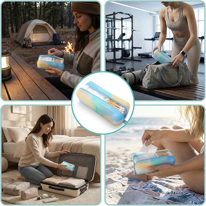 Cotton Pad Swab Travel Case, Waterproof Organizer (Ocean Breeze)